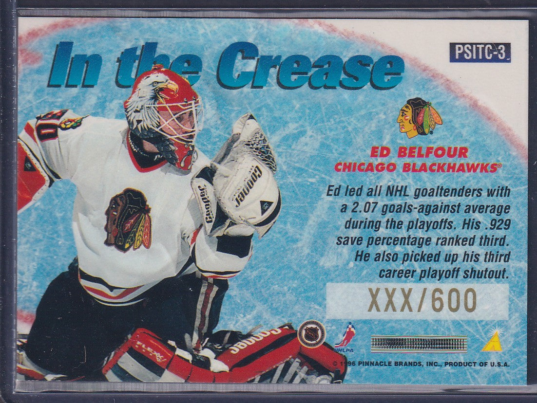 ED BELFOUR - 1996 Pinnacle Summit In the Crease #PSITC-3, xxx/600