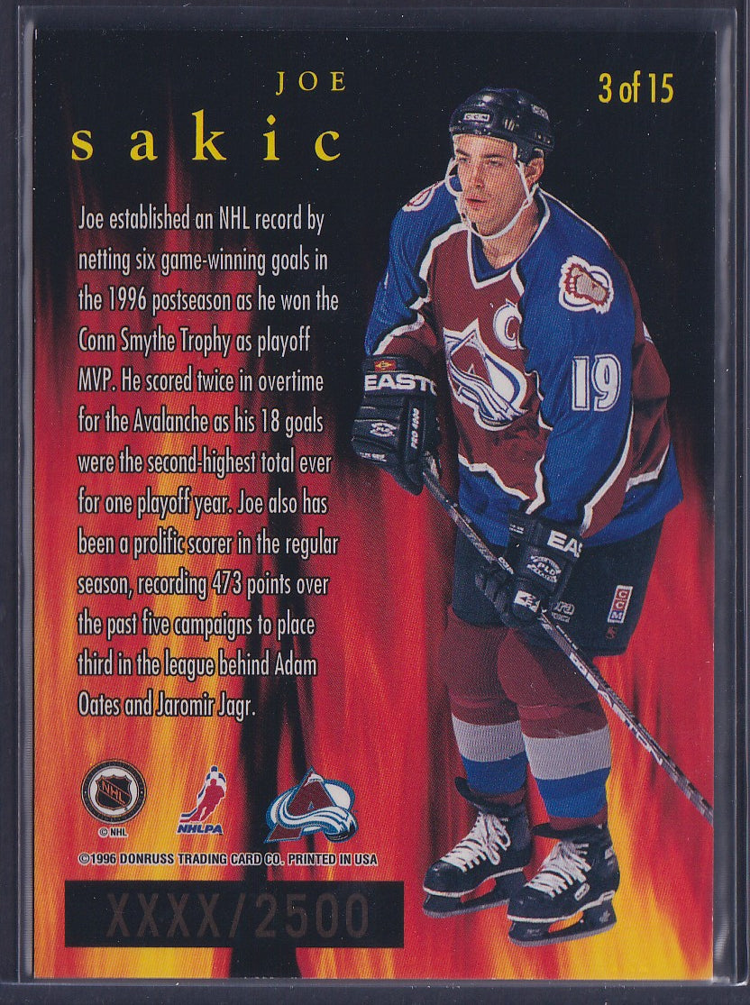 JOE SAKIC - 1996 Donruss Leaf Fire on Ice #3, xxxx/2500