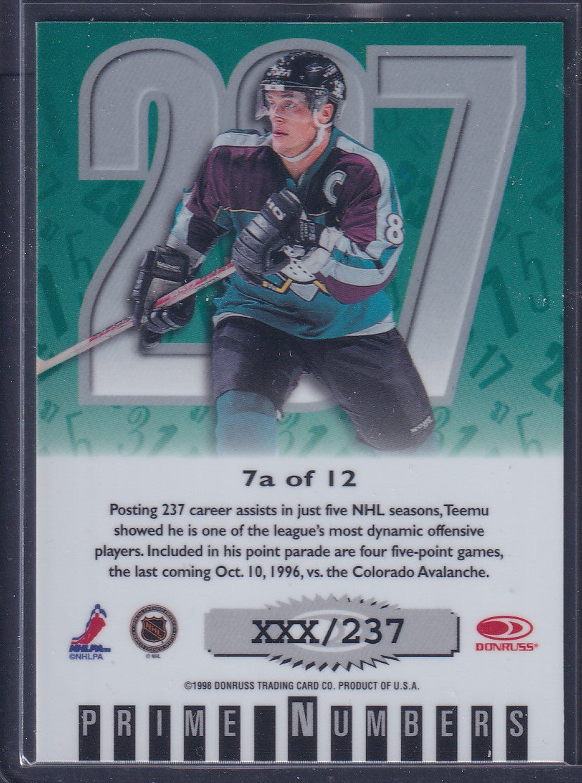 TEEMU SELANNE - 1997 Donruss Elite Prime Numbers #7a, xxx/237