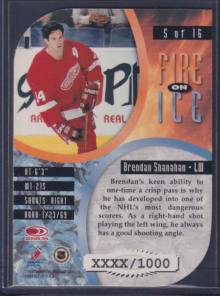 BRENDAN SHANAHAN - 1997 Donruss Leaf Fire on Ice Die Cut #5, xxxx/1000
