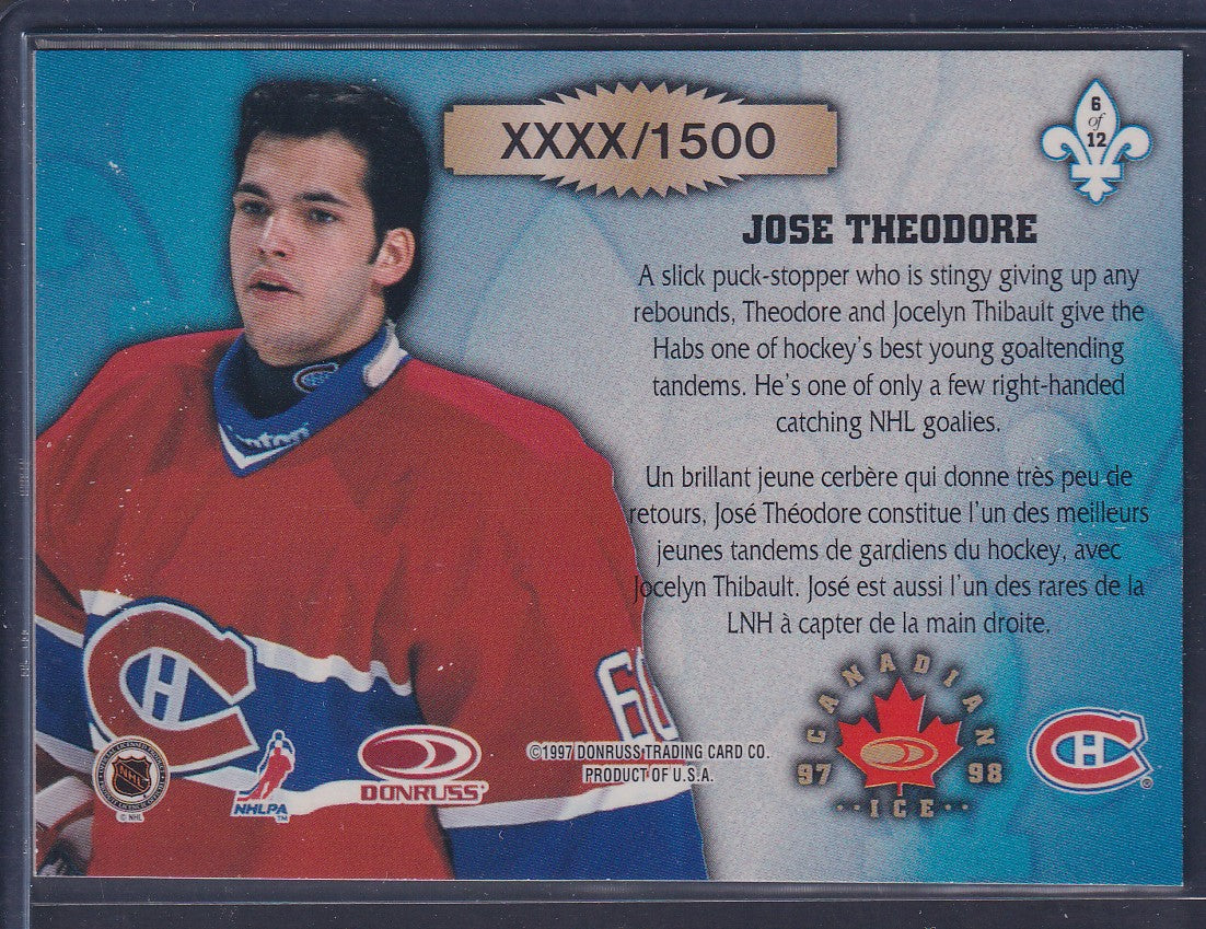 JOSE THEODORE - 1997 Donruss Canadian Ice Les Gardiens #6, xxxx/1500