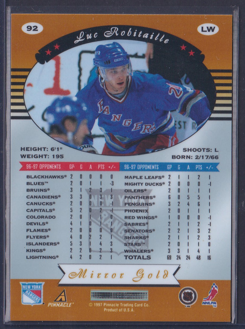 LUC ROBITAILLE - 1997 Pinnacle Certified MIRROR GOLD w/ Coating #92