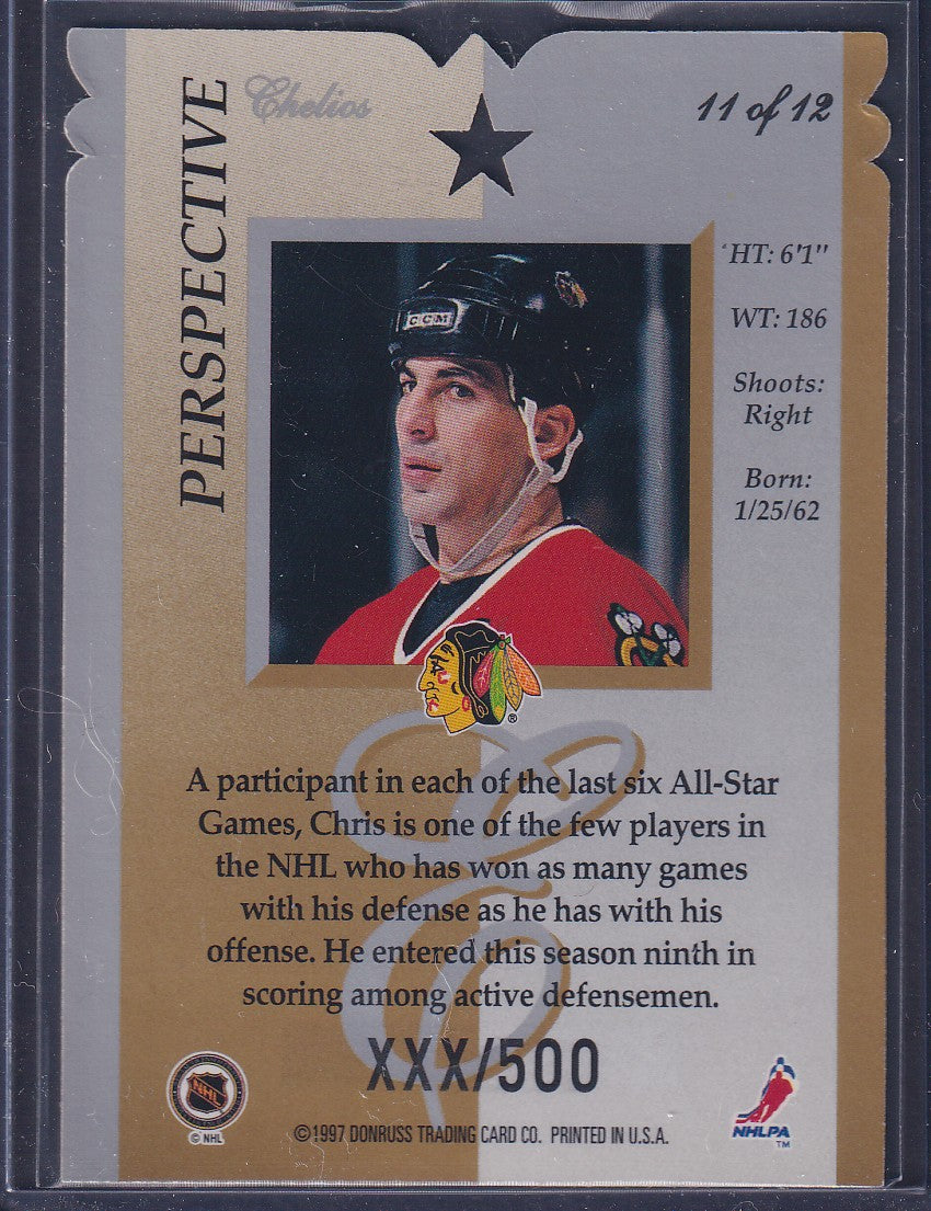 CHRIS CHELIOS - 1996 Donruss Elite Perspective #11, xxx/500