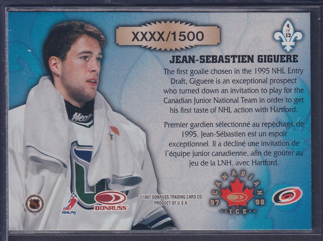 JEAN-SEBASTIEN GIGUERE - 1997 Donruss Canadian Ice Les Gardiens #4, xxxx/1500