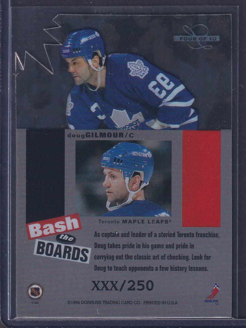 DOUG GILMOUR - 1996 Donruss Leaf Limited Bash the Boards Clear Cut Die Cut #4, xxx/250