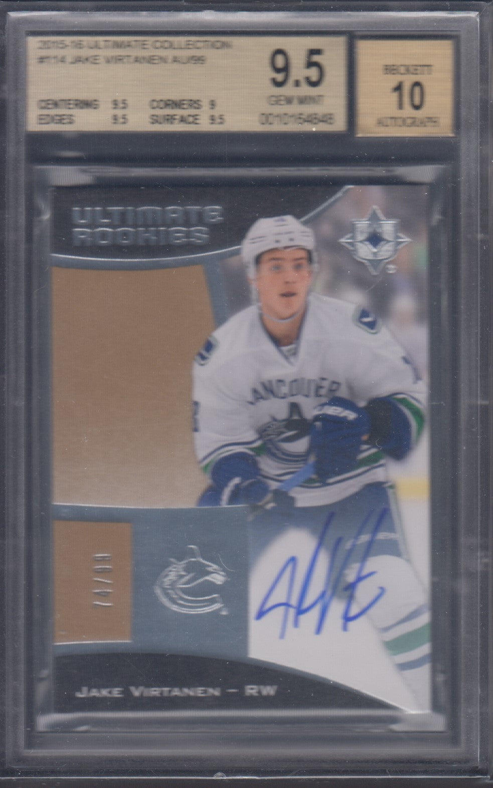 JAKE VIRTANEN, 2015 Ultimate Collection Autograph #114, BGS 9.5/Auto 10