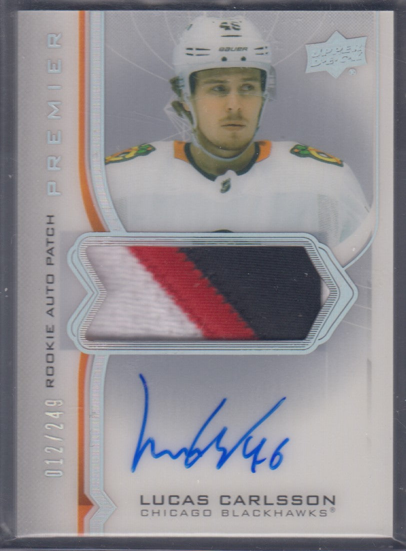 LUCAS CARLSSON, 2020 Upper Deck Premier Rookie Auto Patch #AR-LC, /249