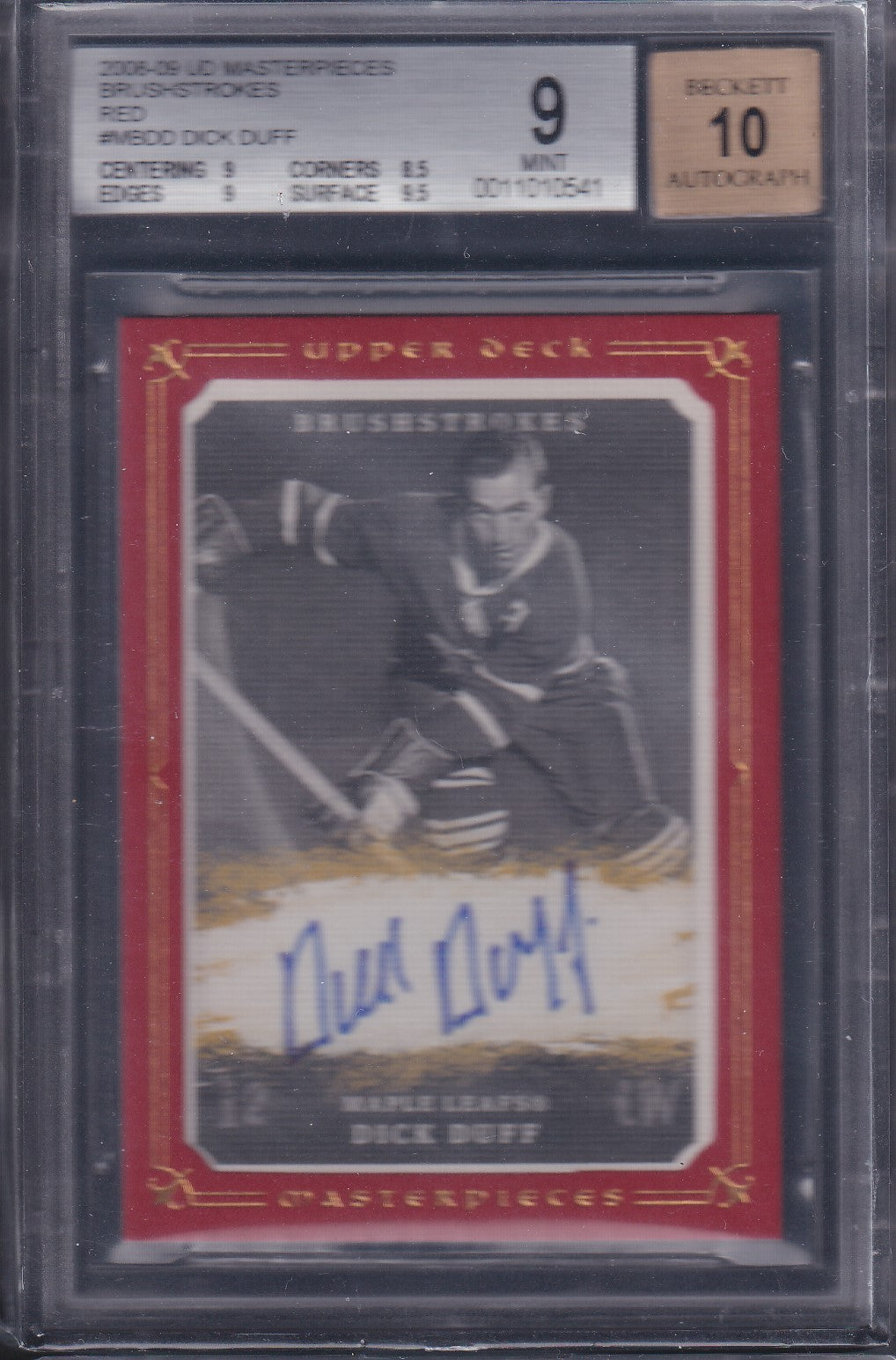 DICK DUFF - 2008 Upper Deck Masterpieces Brushstrokes Auto #MB-DD, /10, BGS 9/10