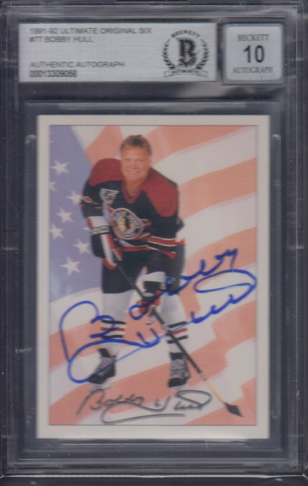 BOBBY HULL, 1991 Ultimate Original Six #77 AUTO Beckett Grade 10