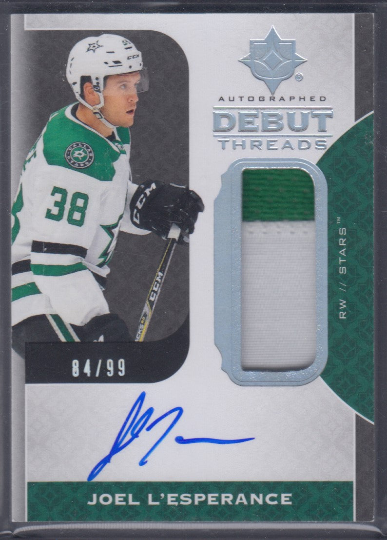 JOEL L'ESPERANCE, 2019 Ultimate Autographed Debut Threads Patch #DT-JE, /99