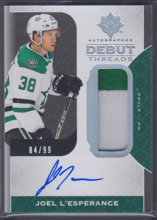 JOEL L'ESPERANCE, 2019 Ultimate Autographed Debut Threads Patch #DT-JE, /99