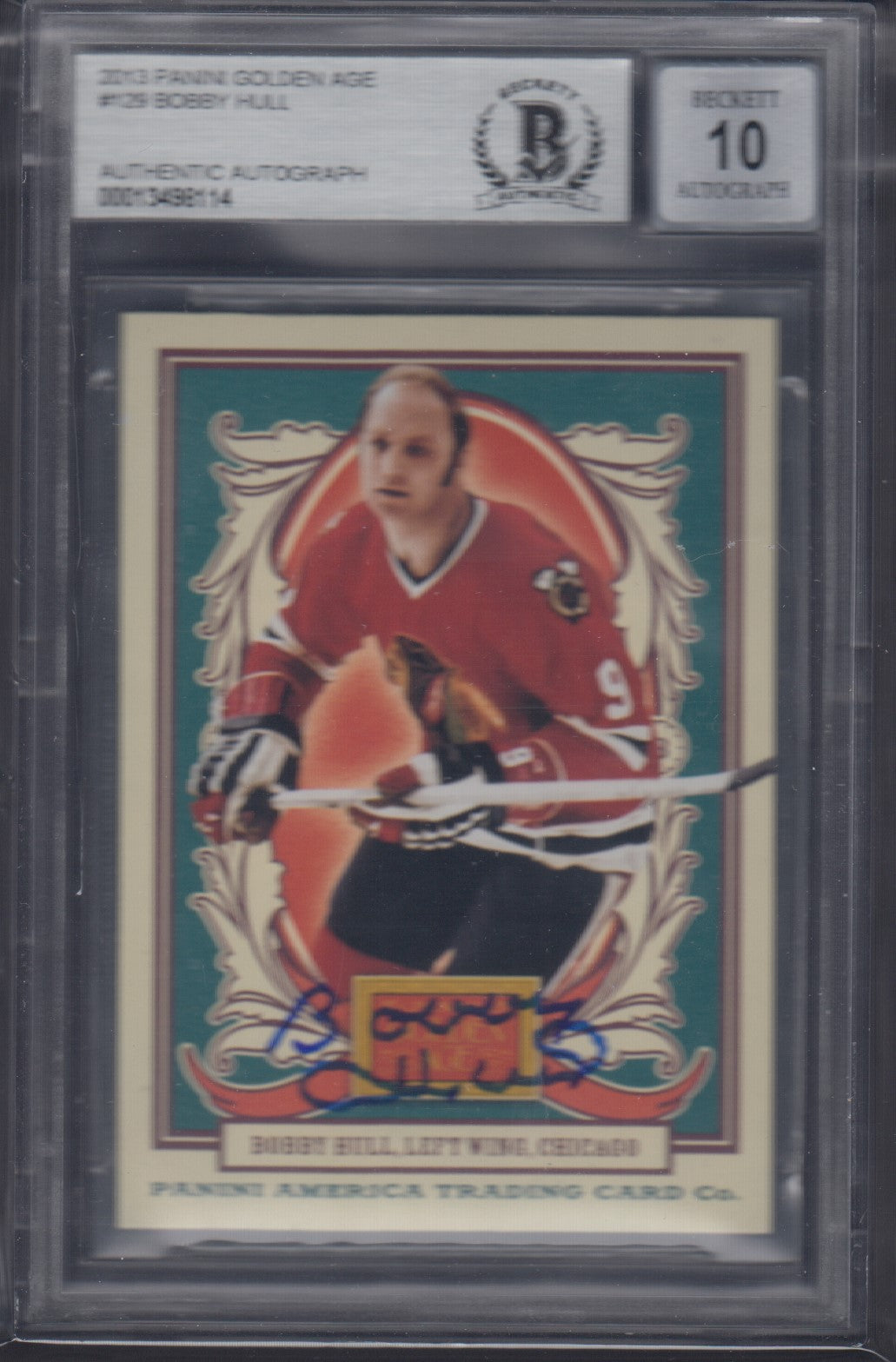 BOBBY HULL, 2013 Panini Golden Age #129 AUTO Beckett Grade 10