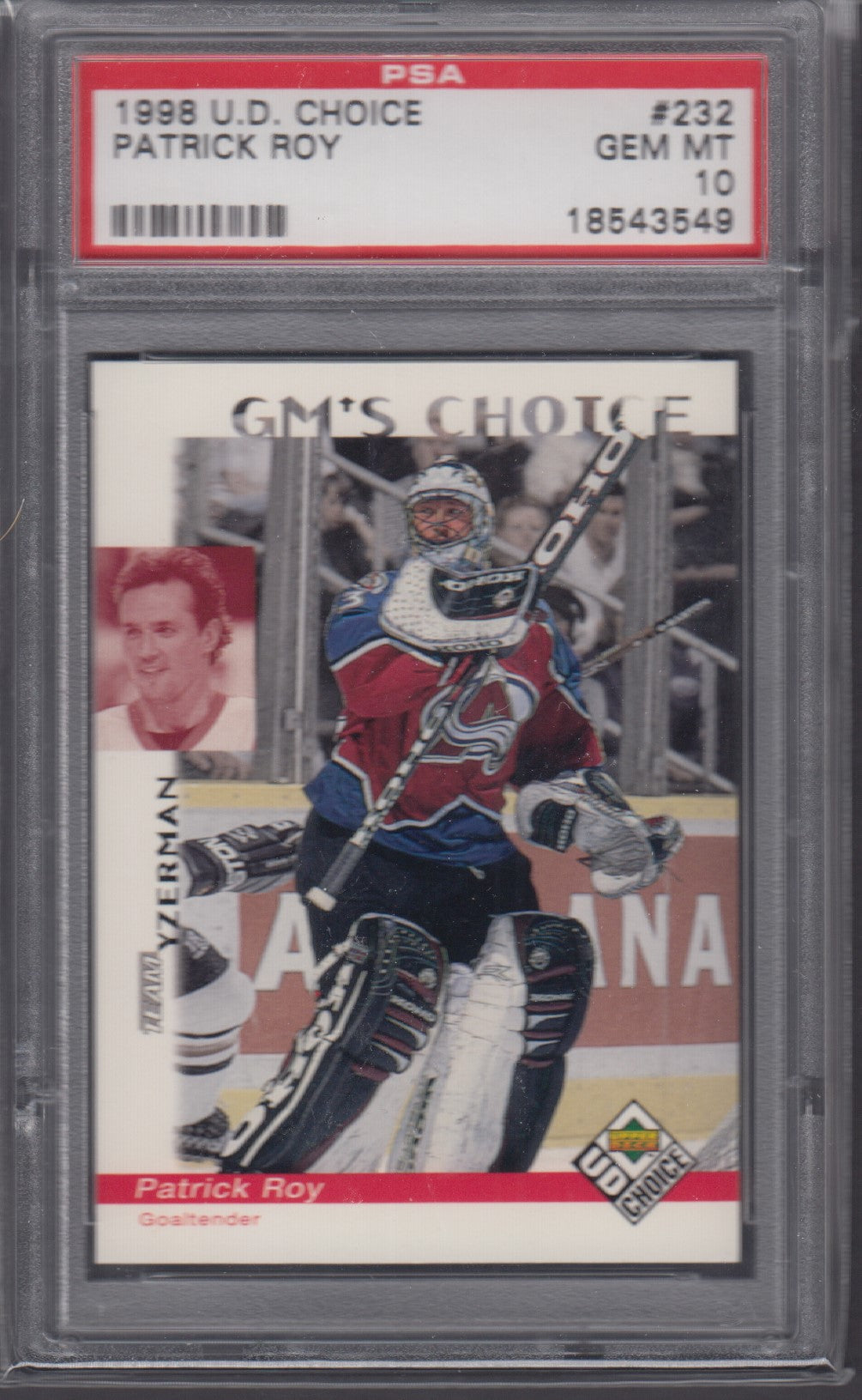 PATRICK ROY, 1998 Upper Deck Choice #232, PSA 10