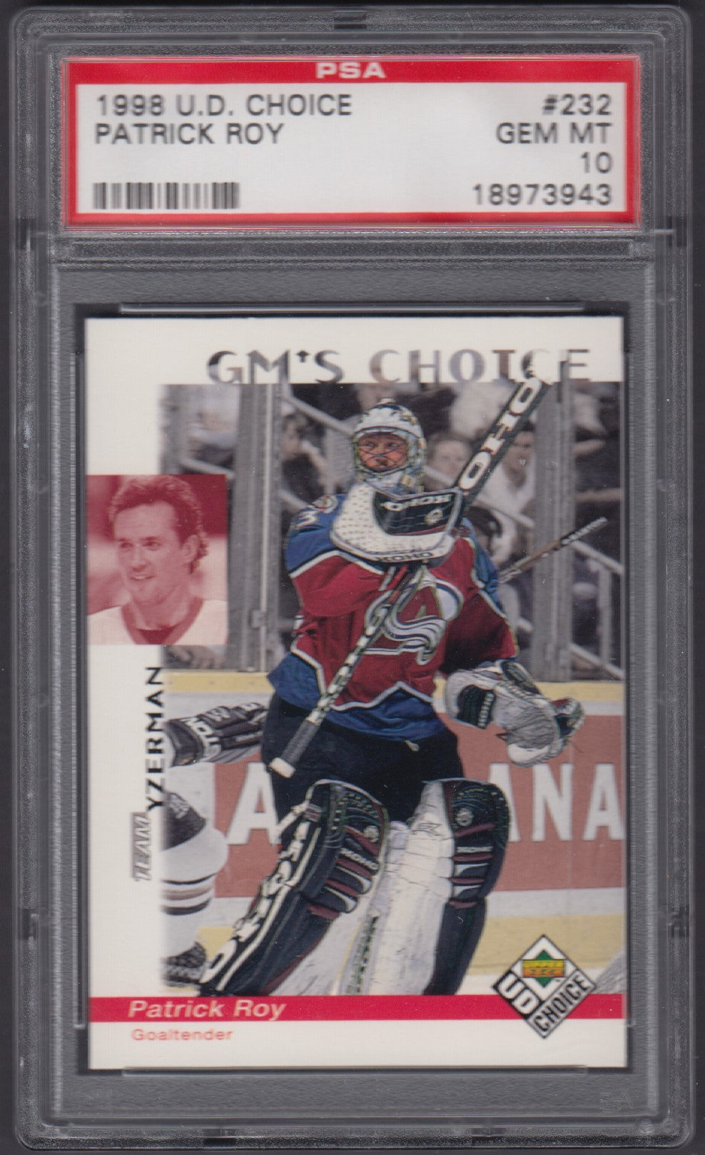 PATRICK ROY, 1998 Upper Deck Choice #232, PSA 10