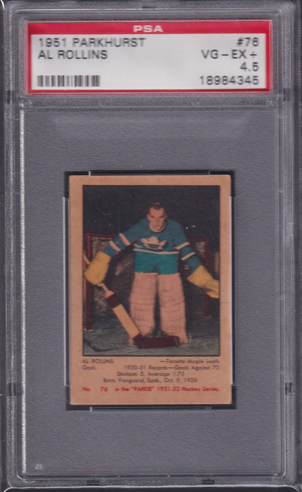 AL ROLLINS - 1951 Parkhurst #76, PSA 4.5