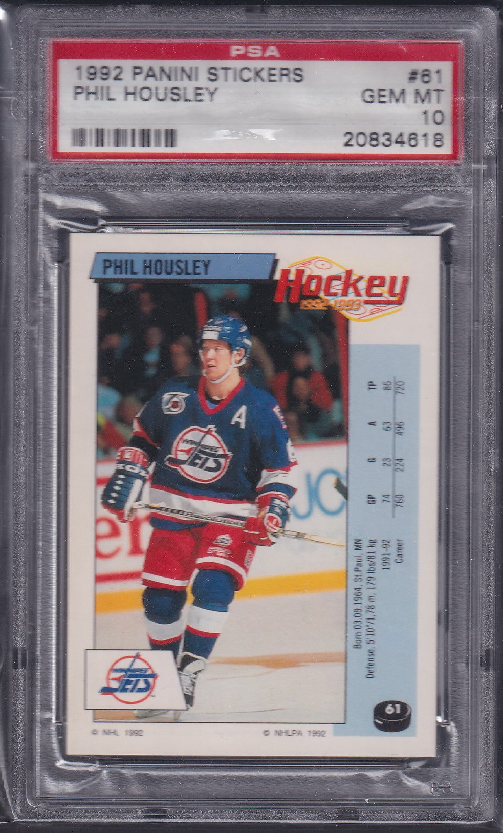 PHIL HOUSLEY, 1991 Panini Stickers #61, PSA 10