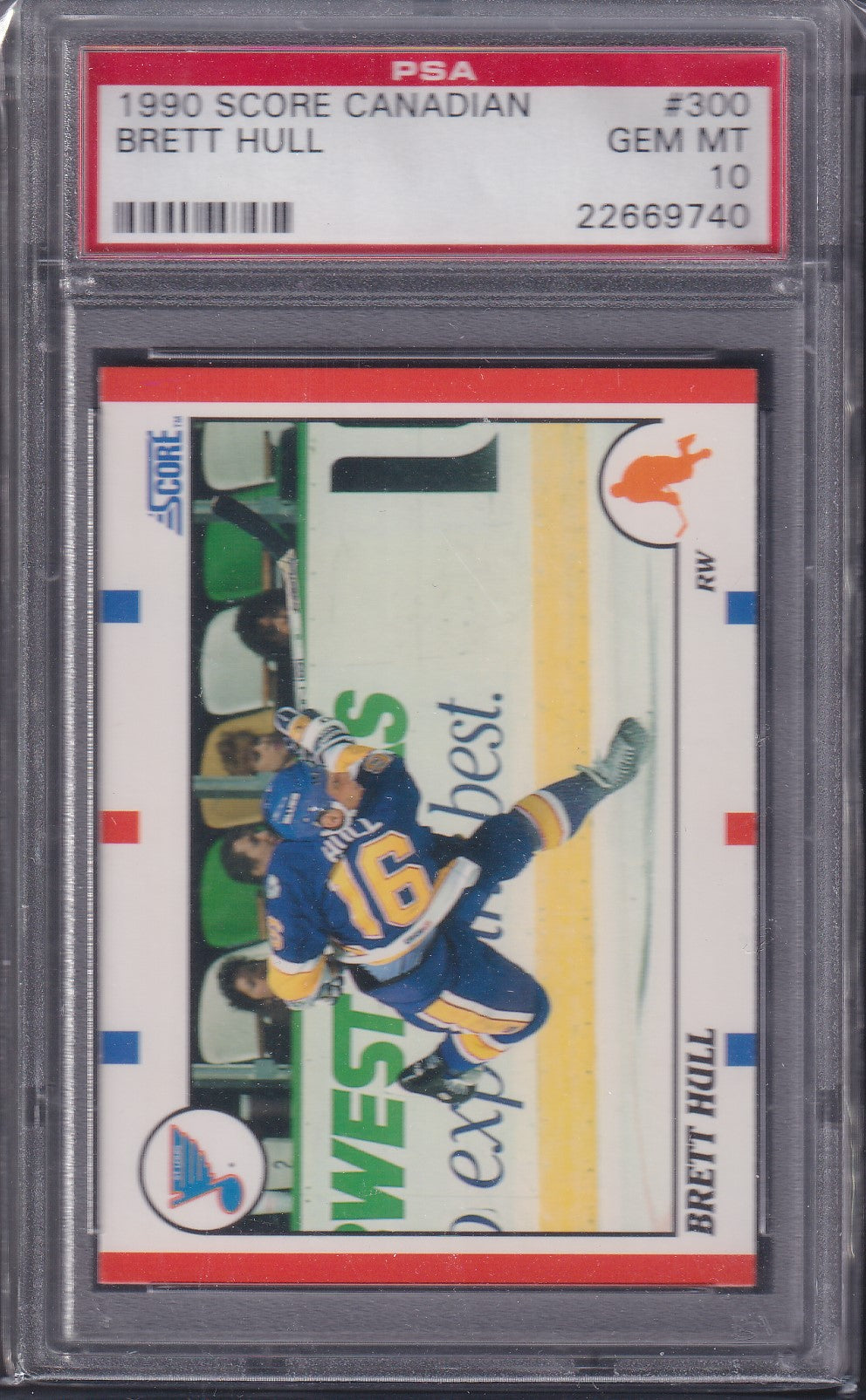 BRETT HULL, 1990 Score Canadian #300, PSA 10