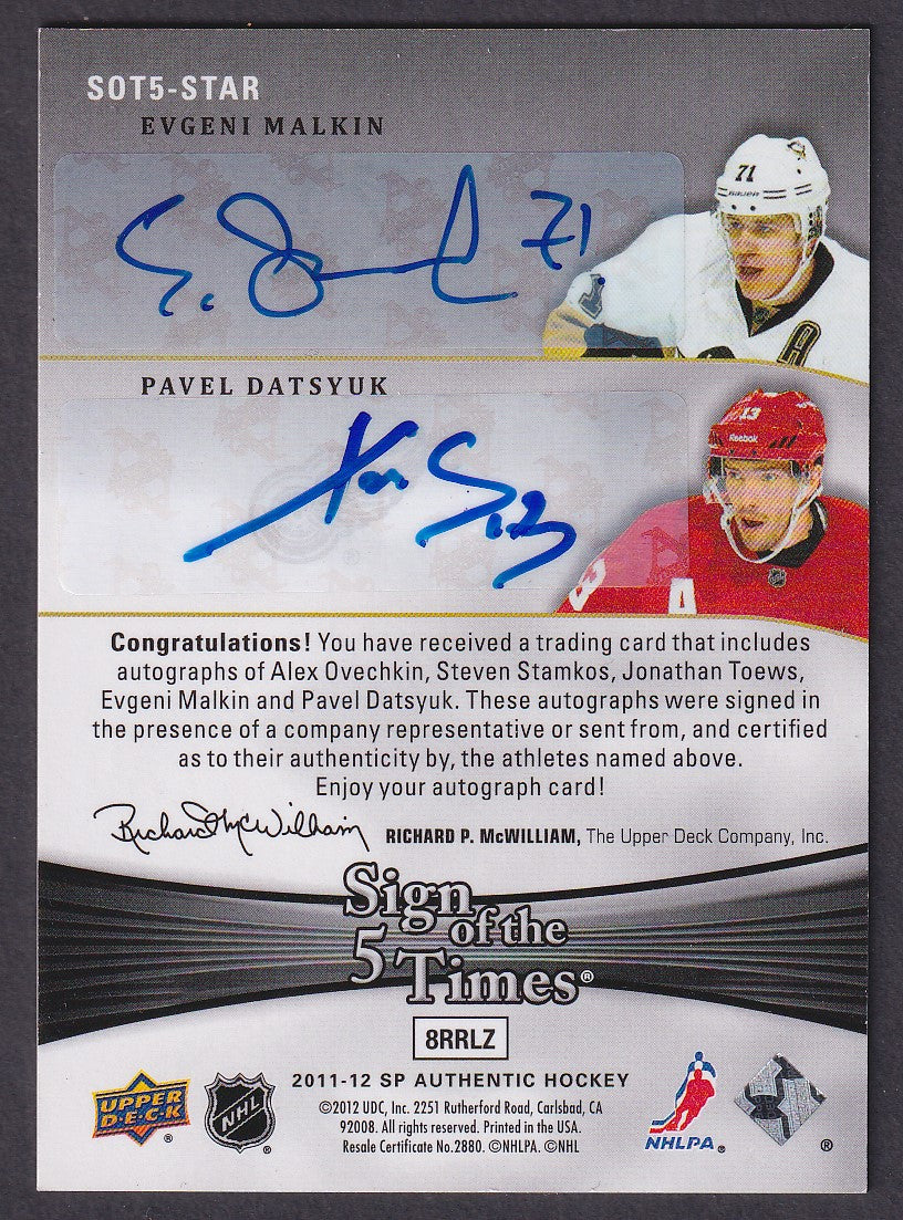 OVECHKIN / STAMKOS / TOEWS / MALKIN / DATSYUK - 2011 Sign of the Times, 3/8