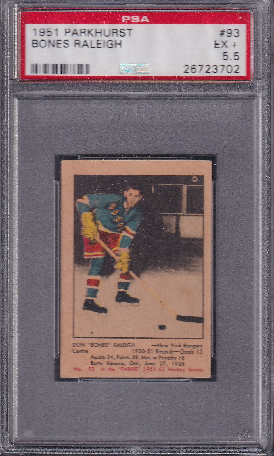 BONES RALEIGH - 1951 Parkhurst #93, PSA 5.5