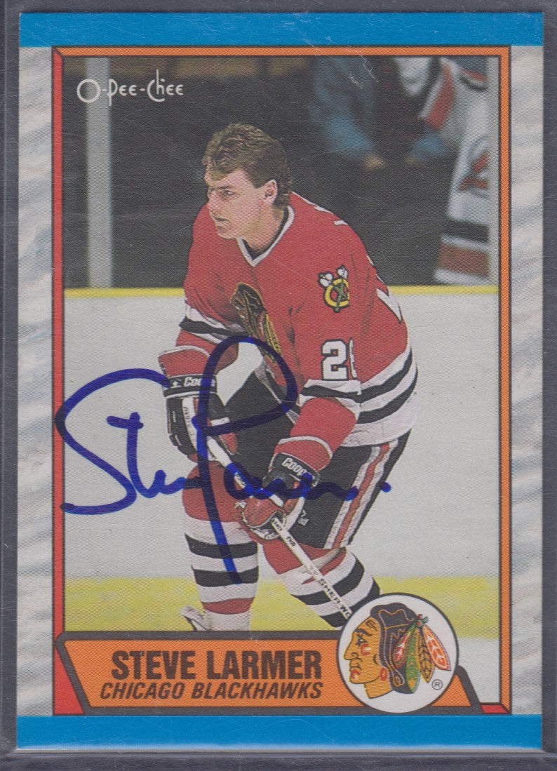 STEVE LARMER, 1989 O-Pee-Chee #179, Auto, Certified Genuine