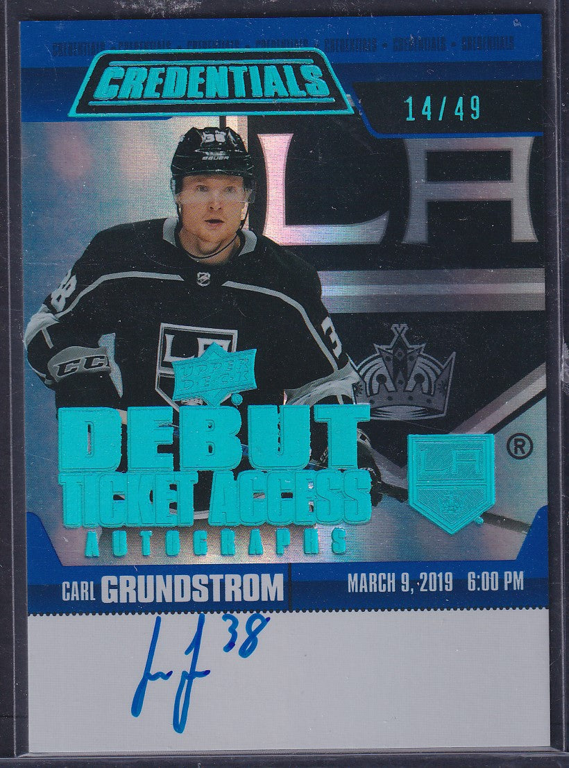 CARL GRUNDSTROM - 2019 Upper Deck Debut Ticket Access Credentials Auto, /49