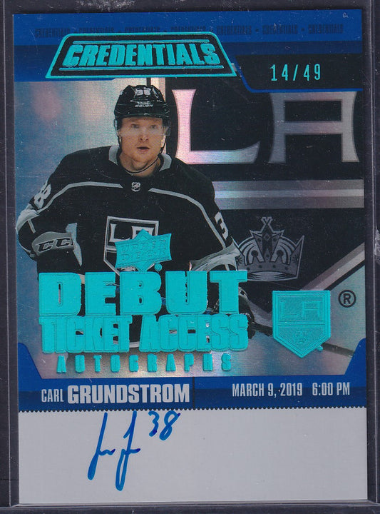 CARL GRUNDSTROM - 2019 Upper Deck Debut Ticket Access Credentials Auto, /49