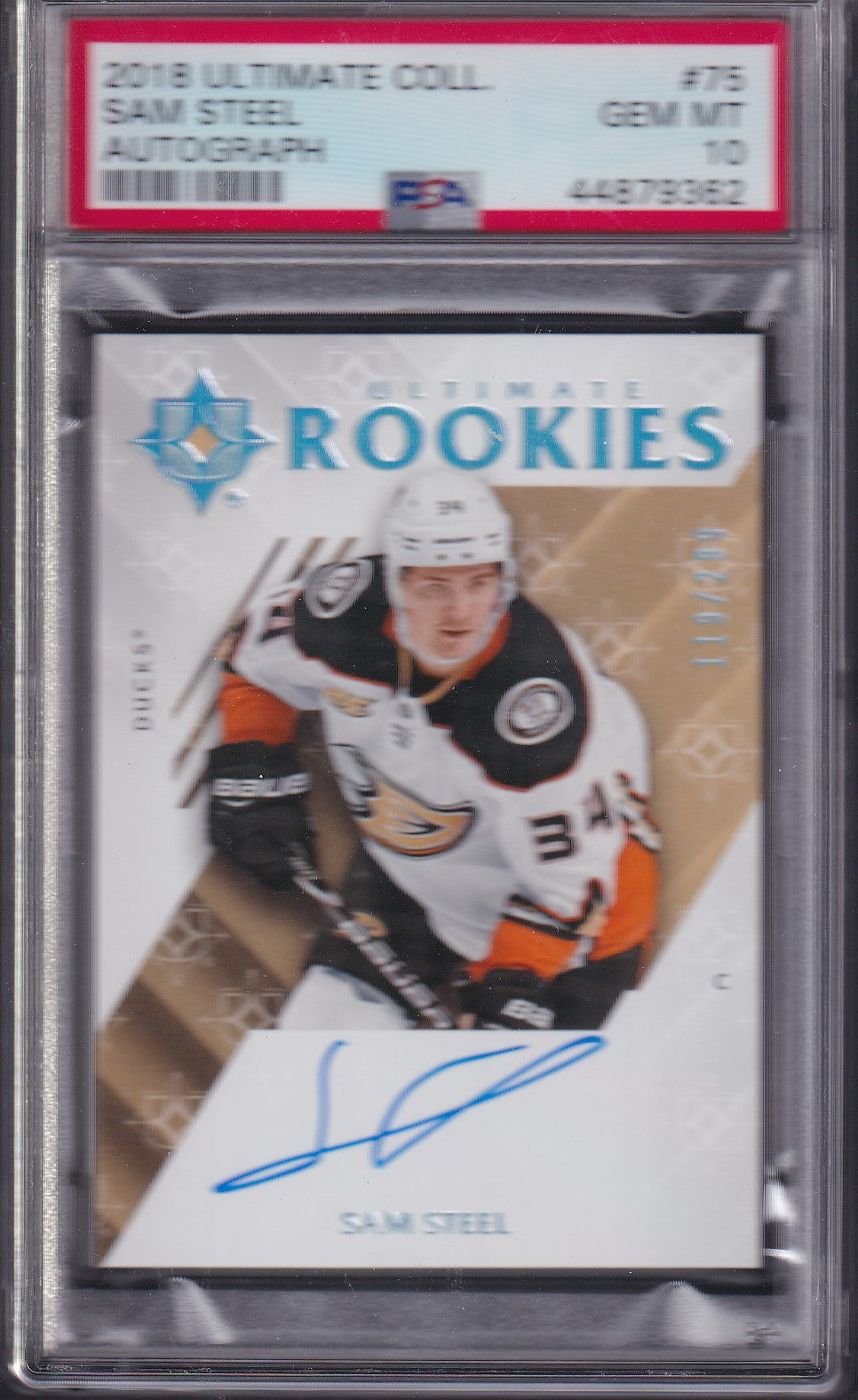 SAM STEEL, 2018 Ultimate Collection Autograph #75, PSA 10, /299