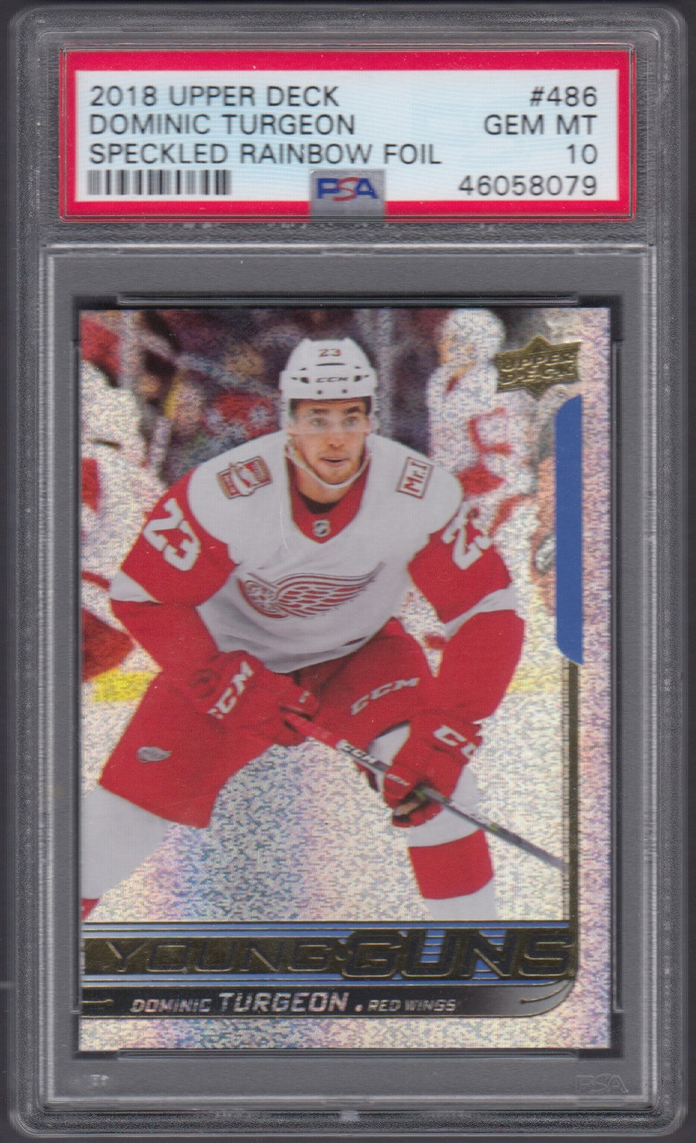 DOMINIC TURGEON, 2018 Upper Deck Speckled Rainbow Foil #486, PSA 10