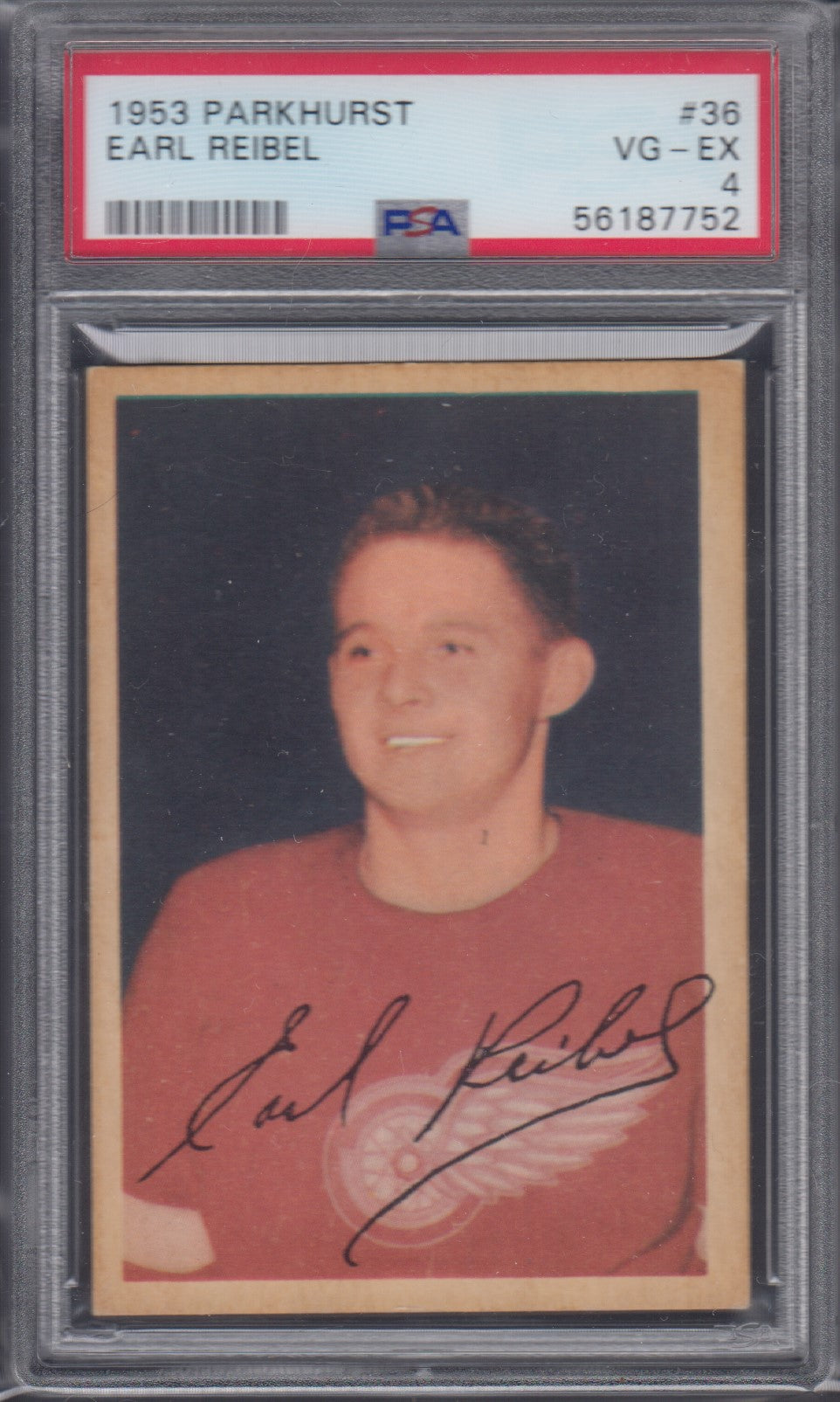 EARL REIBEL, 1953 Parkhurst #36 Rookie PSA 4