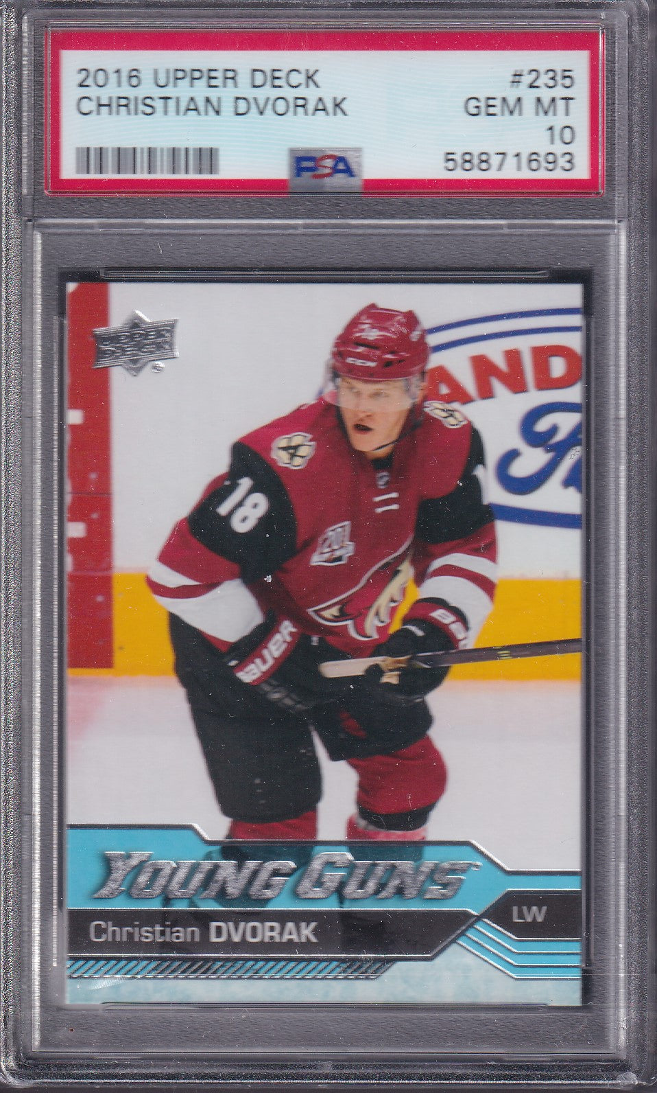 CHRISTIAN DVORAK, 2016 Upper Deck Young Guns #235, PSA 10