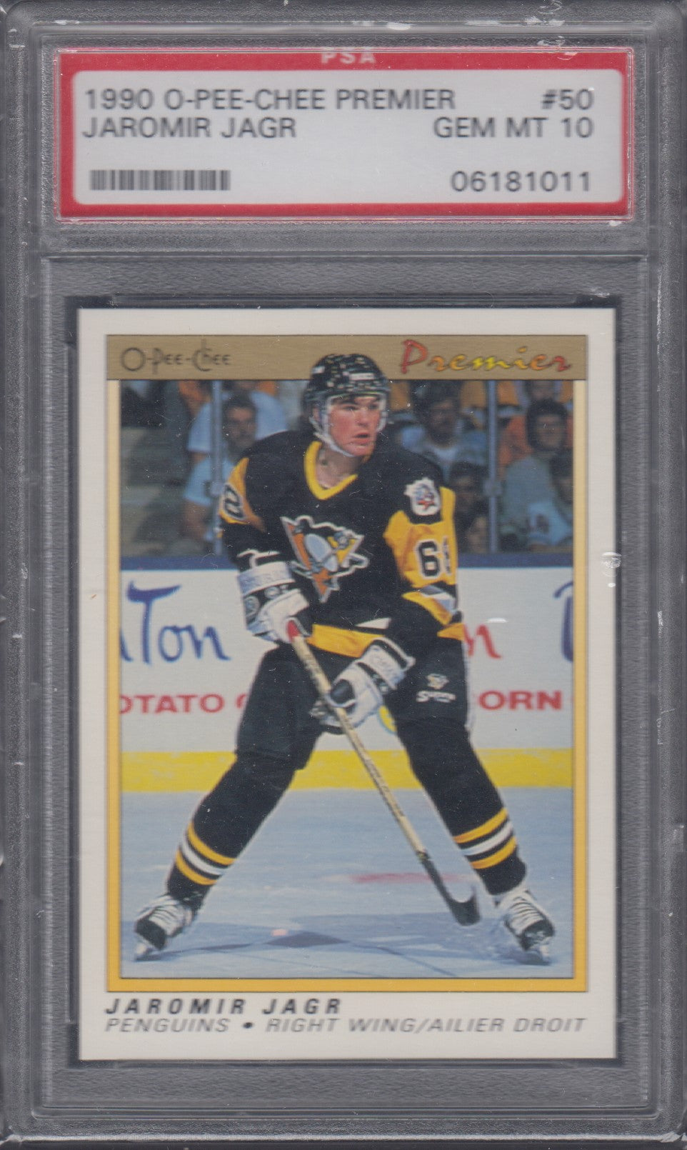 JAROMIR JAGR, 1990 O-Pee-Chee Premier #50, PSA 10, Rookie Card, PINK BOX ERROR