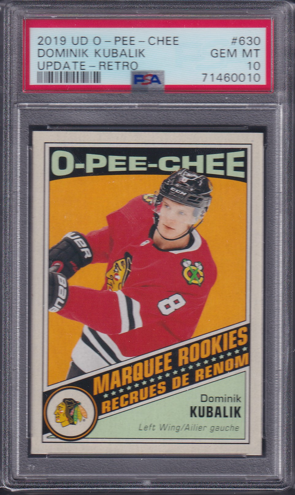 DOMINIK KUBALIK - 2019 O-Pee-Chee Marquee Rookie Update Retro #630, PSA 10