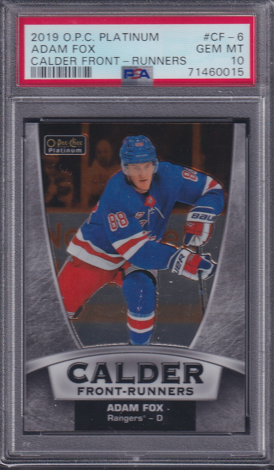 ADAM FOX - 2019 O-Pee-Chee Platinum Calder Front Runners #CF-6, PSA 10