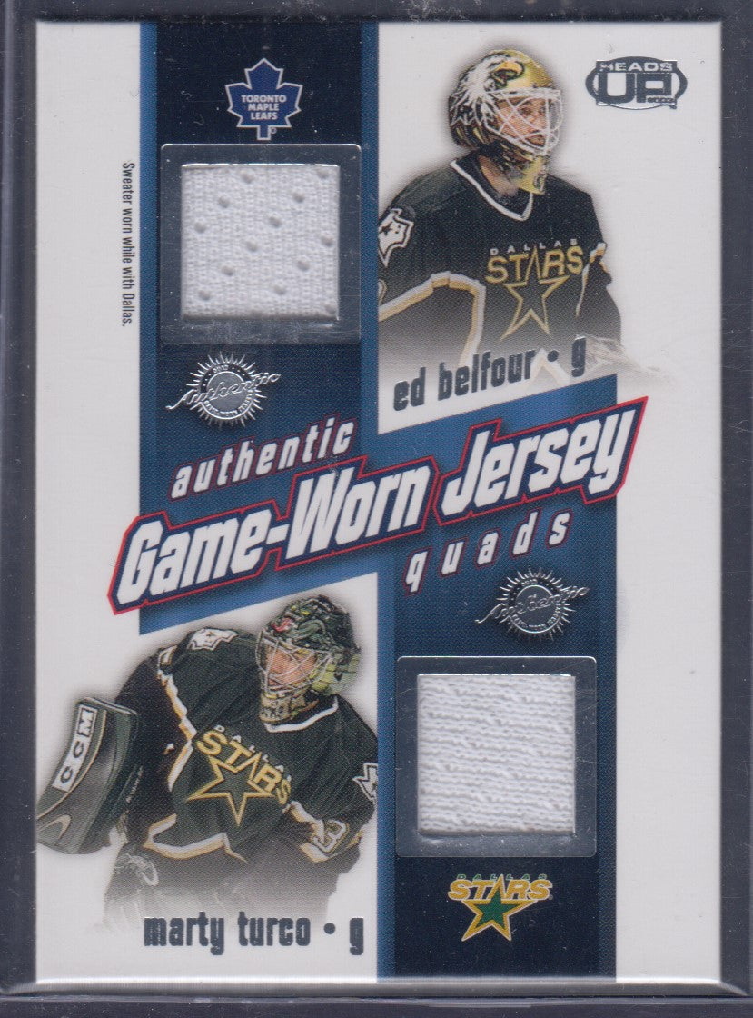 BELFOUR/TURCO/TURGEON/MODANO, 2002 Game-Worn Jersey Quads