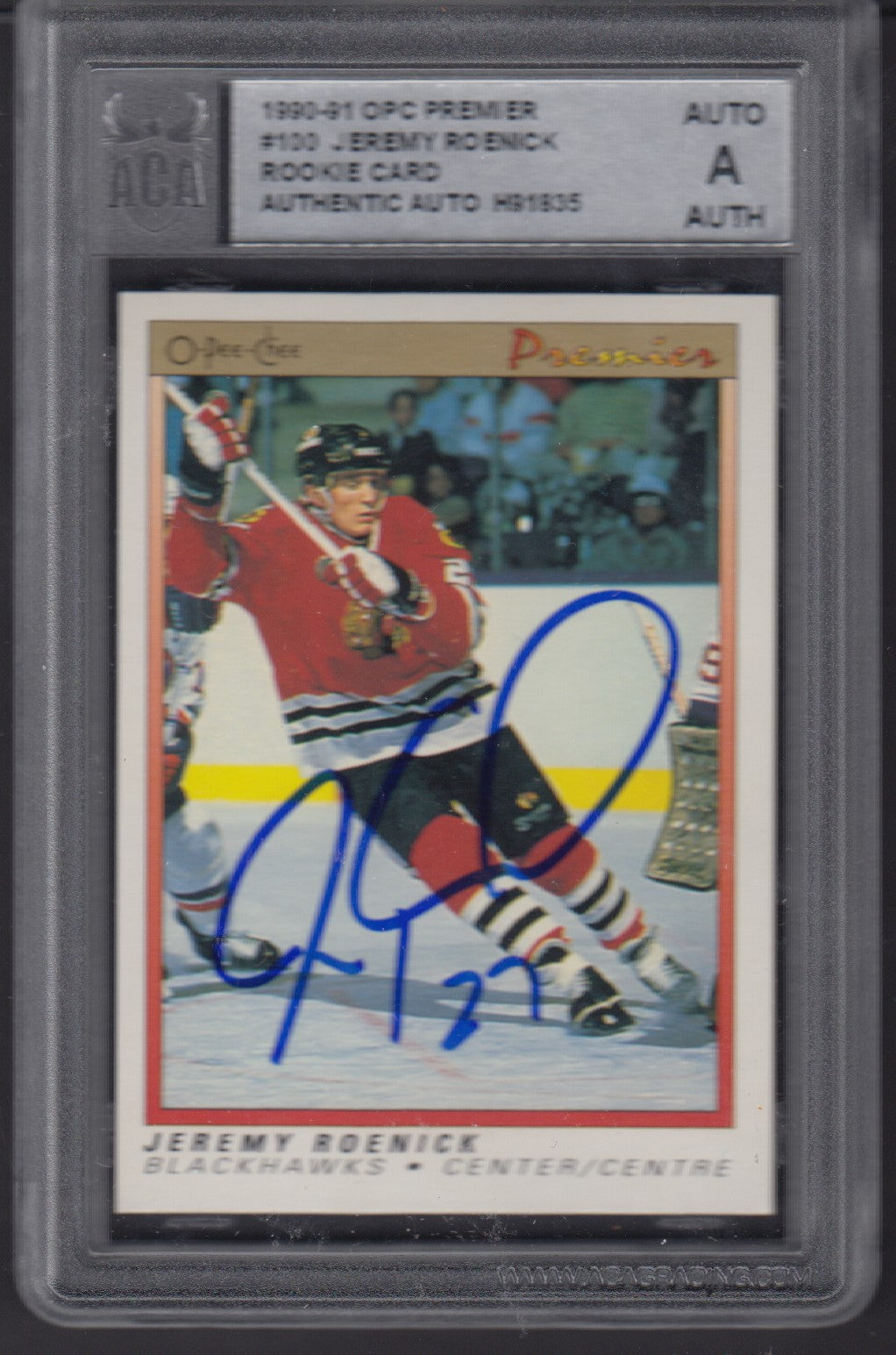 JEREMY ROENICK, 1990 O-Pee-Chee Premier Rookie #100, ACA AUTO Slab