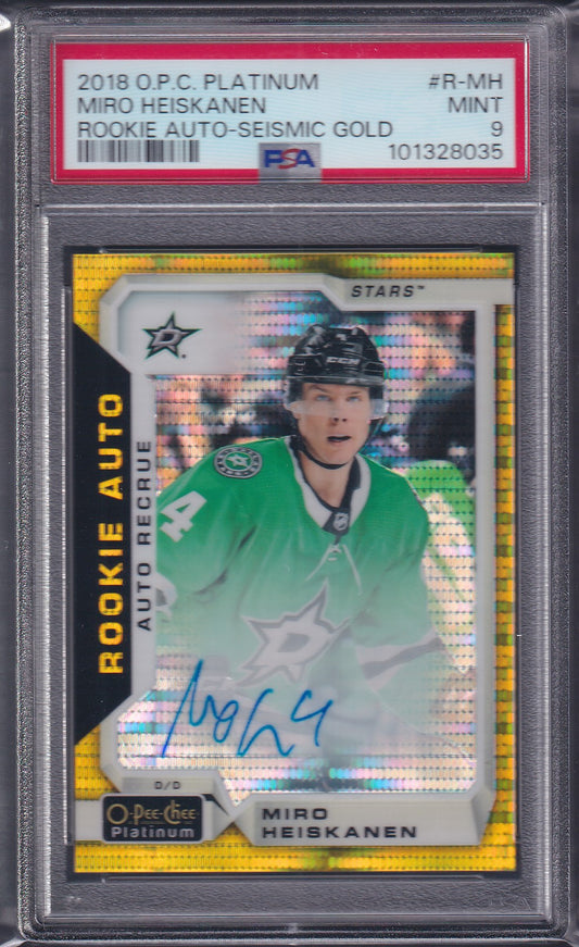 MIRO HEISKANEN - 2018 OPC Rookie SEISMIC GOLD Auto #R-MH, /25, PSA 9