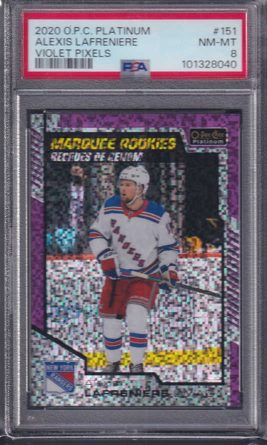 ALEXIS LAFRENIERE - 2020 OPC Platinum Rookie VIOLET PIXELS #151, /399, PSA 8