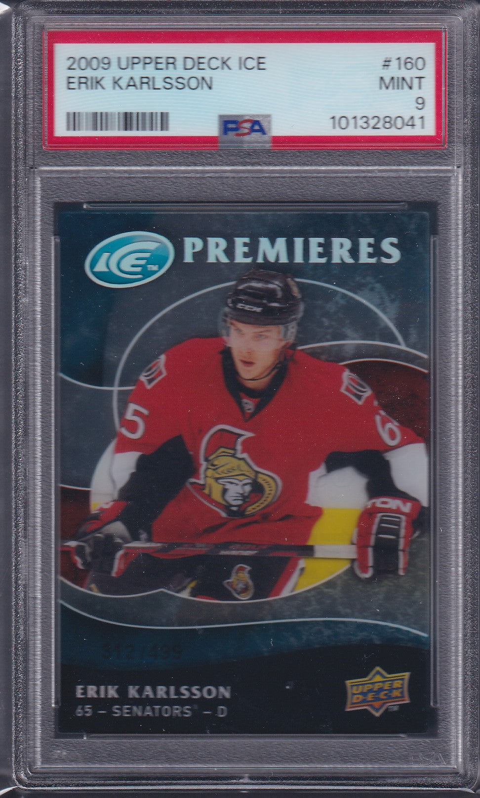 ERIK KARLSSON - 2009 Upper Deck Ice Premieres Rookie #160, /499, PSA 9