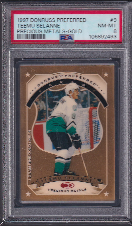 TEEMU SELANNE - 1997 Donruss Preferred Precious Metals GOLD #9, PSA 8