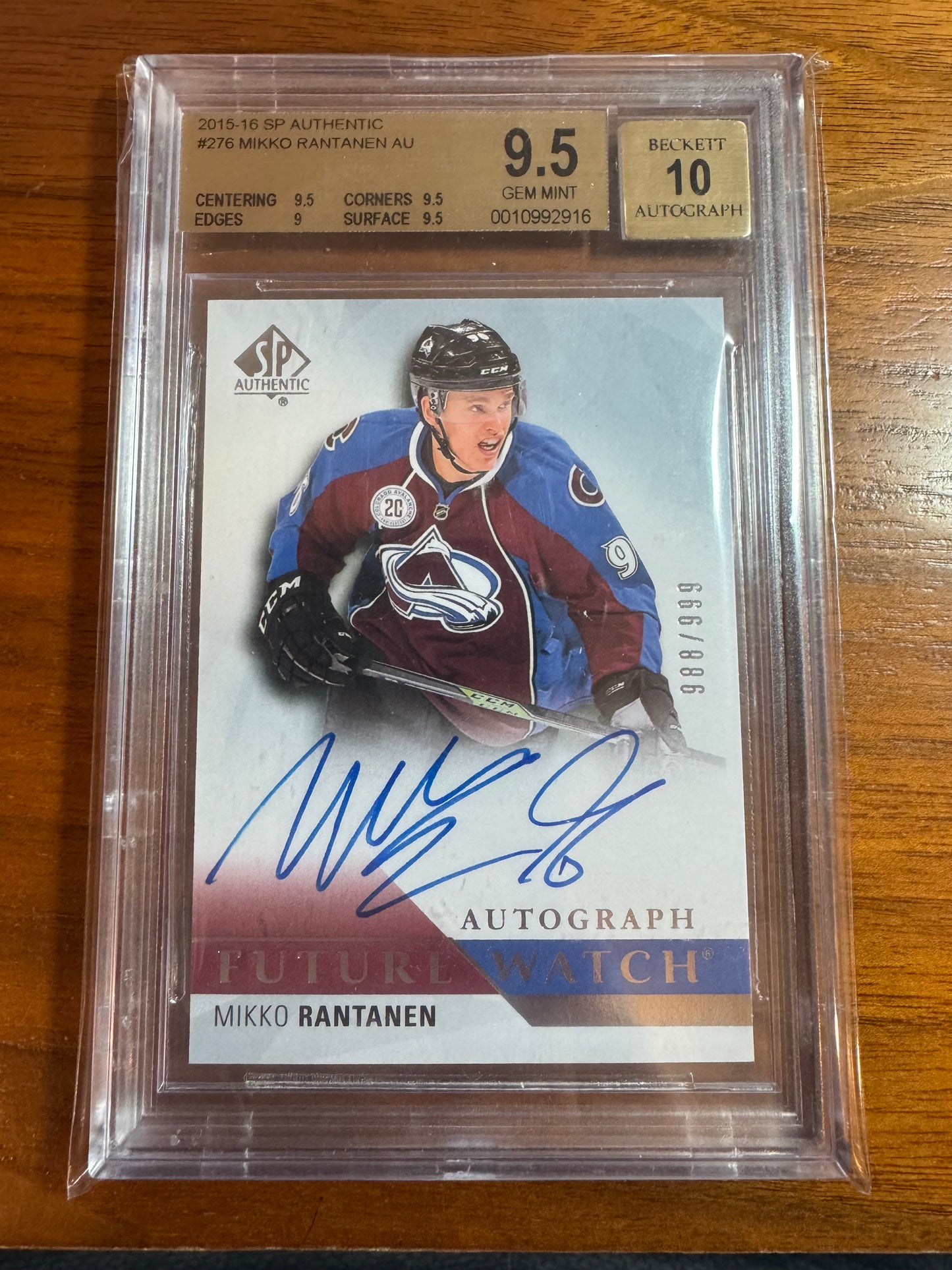 MIKKO RANTANEN - 2015 SP Authentic Future Watch Auto #276, /999 BGS 9.5/10