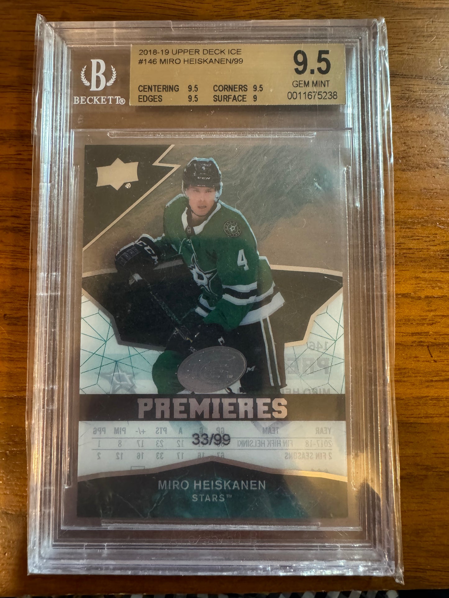 MIRO HEISKANEN - 2018 Upper Deck Ice Premieres #146, /99, BGS 9.5