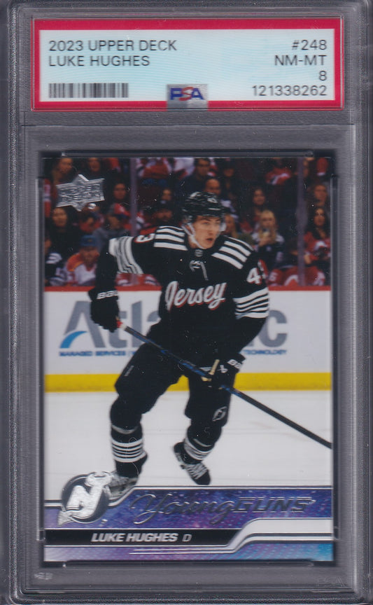 LUKE HUGHES - 2023 Upper Deck Young Guns #248, PSA 8