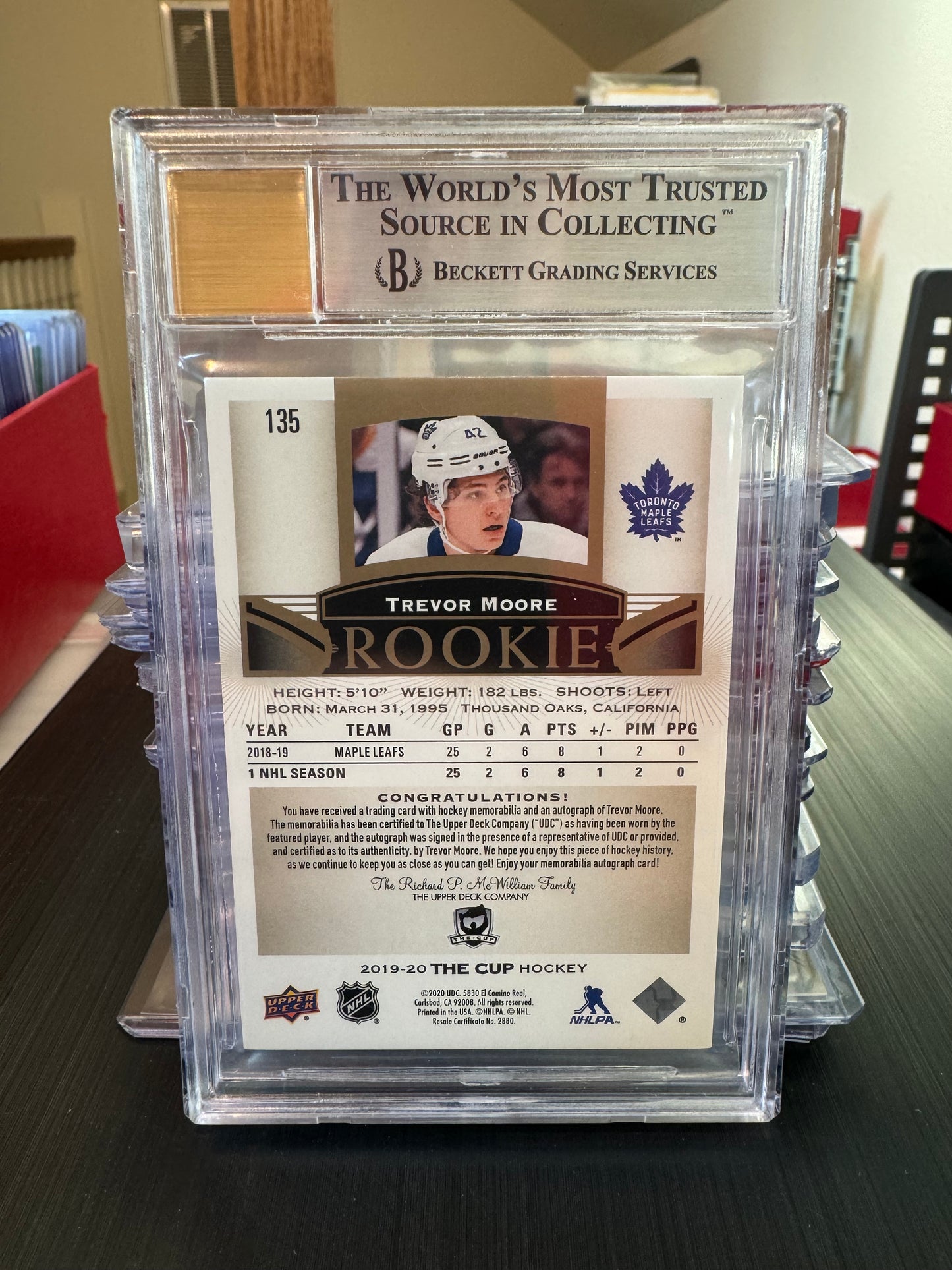 TREVOR MOORE - 2019 The Cup Rookie Patch Auto GOLD #135, /24, BGS 9/8