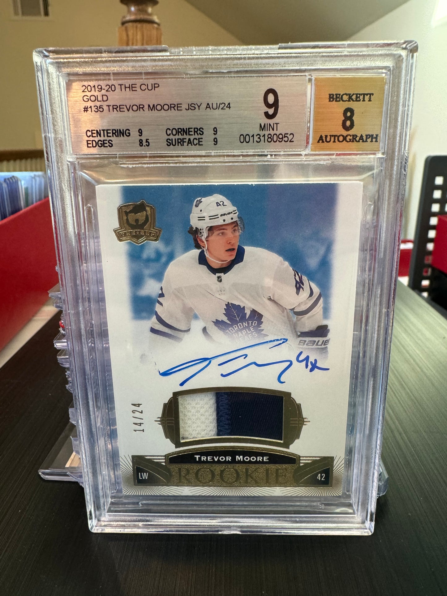 TREVOR MOORE - 2019 The Cup Rookie Patch Auto GOLD #135, /24, BGS 9/8