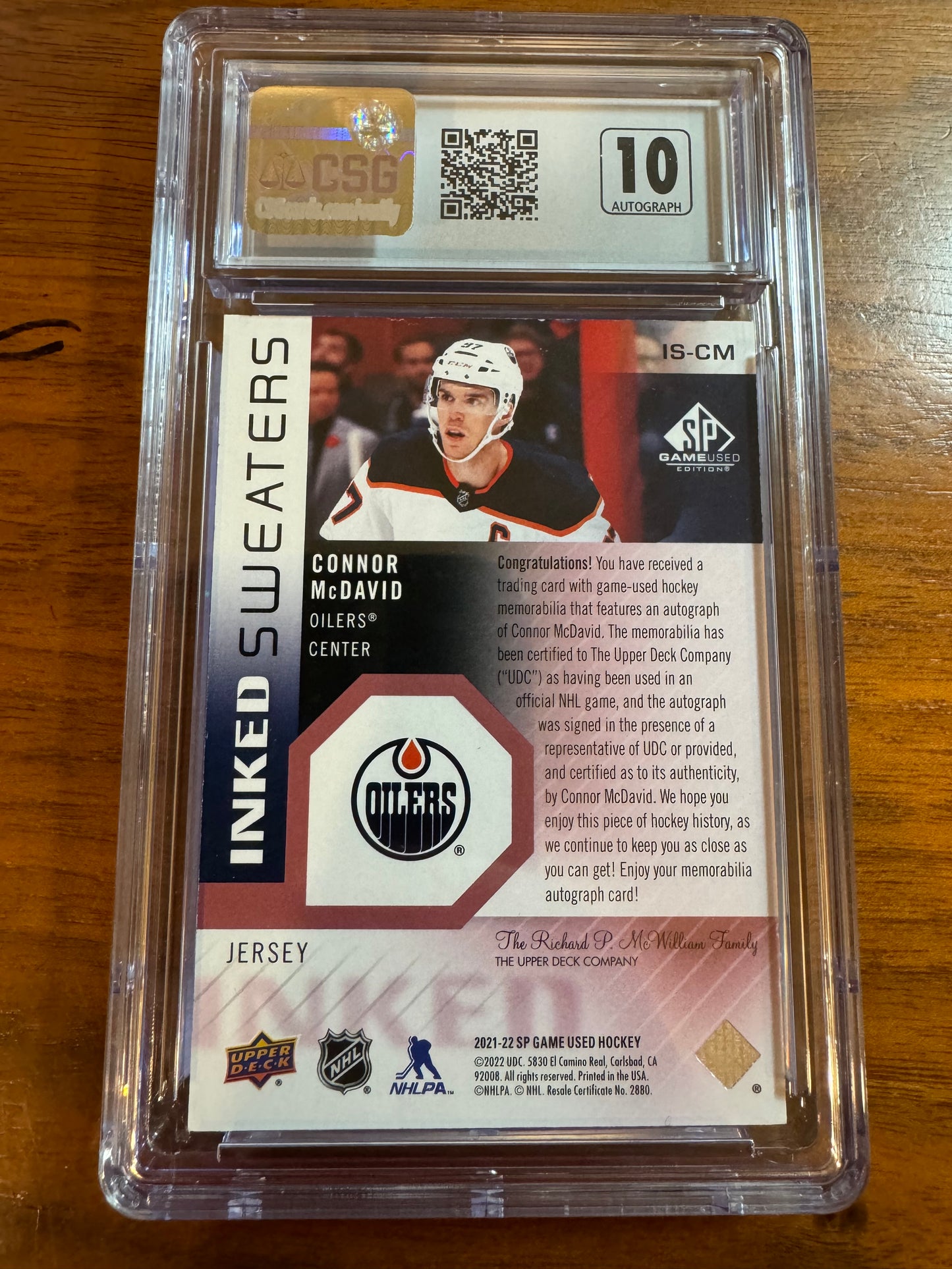 CONNOR MCDAVID - 2021 SP Game Used Inked Sweaters Auto Patch #IS-CM, /35, CSG 8