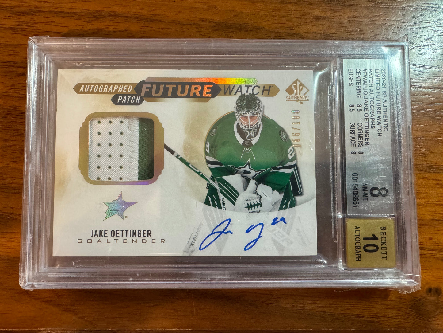 JAKE OETTINGER - 2020 SP Authentic Future Watch Auto Patch, /100, BGS 8/10