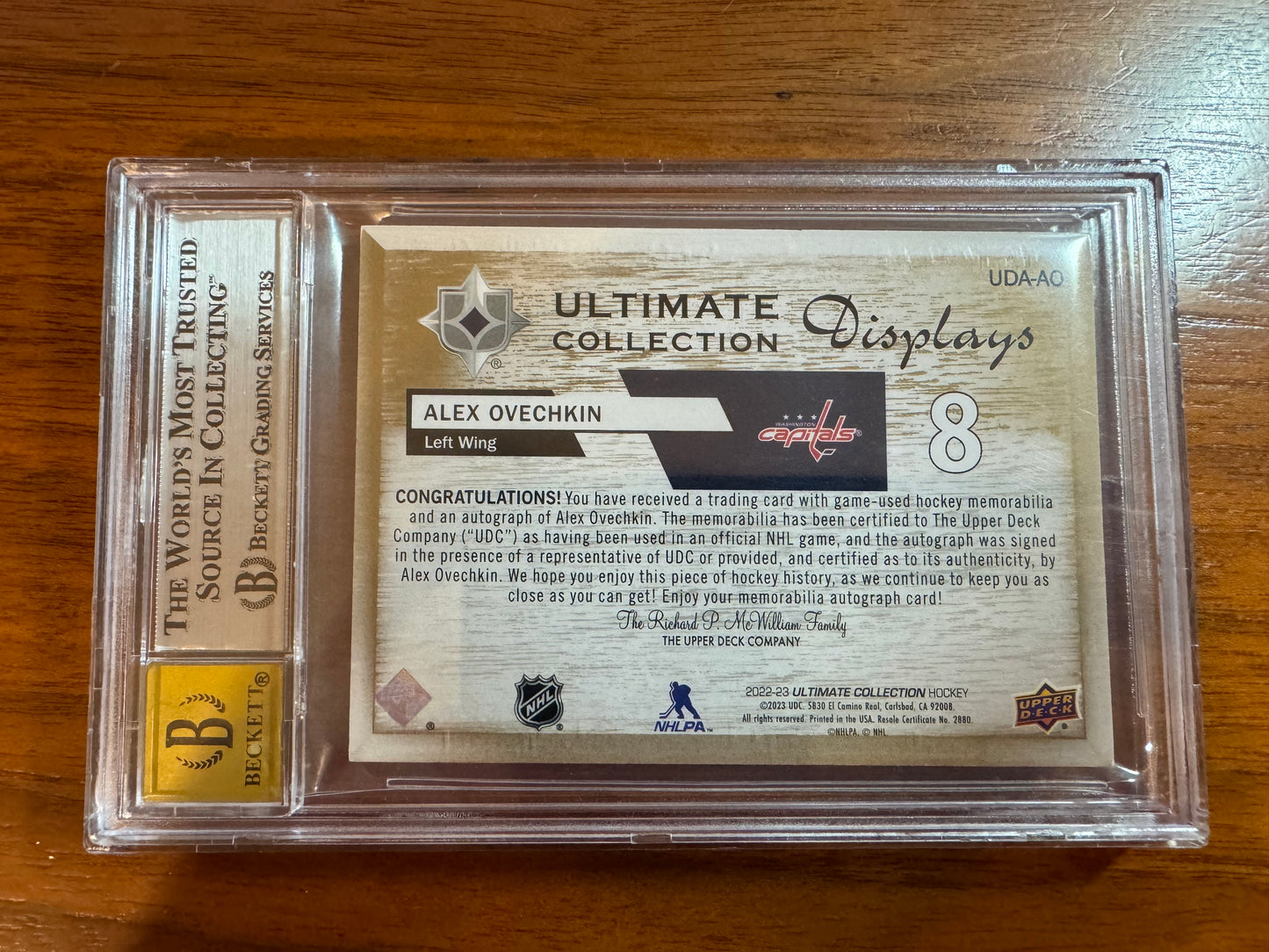 ALEX OVECHKIN - 2022 Ultimate Collection Displays Auto Patch #UDA-AO, /10, BGS 8