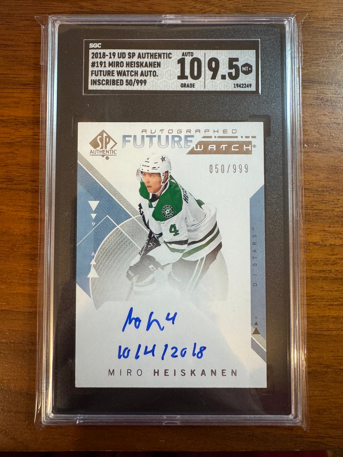 MIRO HEISKANEN - 2018 SP Authentic Future Watch Auto INSCRIBED #191, /50 SGC 9.5