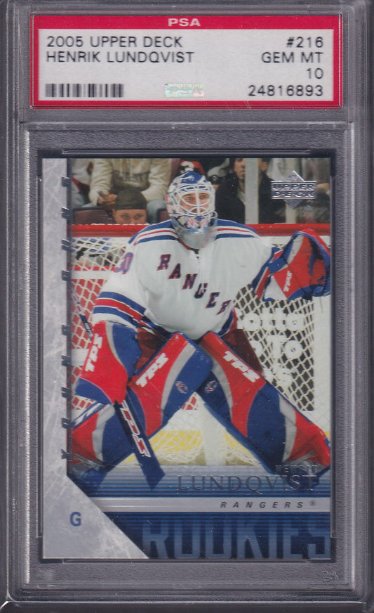 HENRIK LUNDQVIST - 2005 Upper Deck Young Guns #216, PSA 10