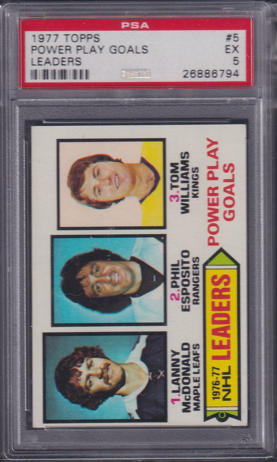 MCDONALD / ESPOSITO / WILLIAMS - 1977 Topps Power Play Goals #5, PSA 5